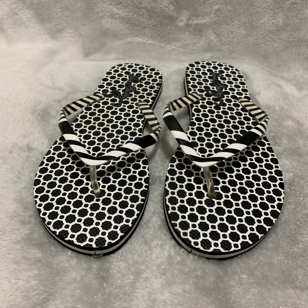 Vera Bradley Flip Flops Women's Size Large Black White Geometric Striped Sandal